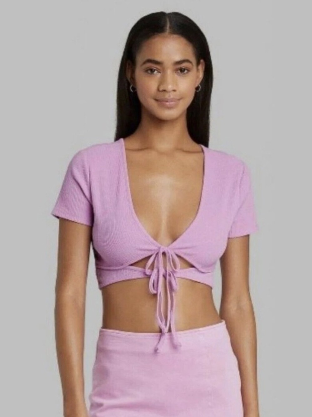 wild fable Lavender Tie-Front Ribbed Crop Top